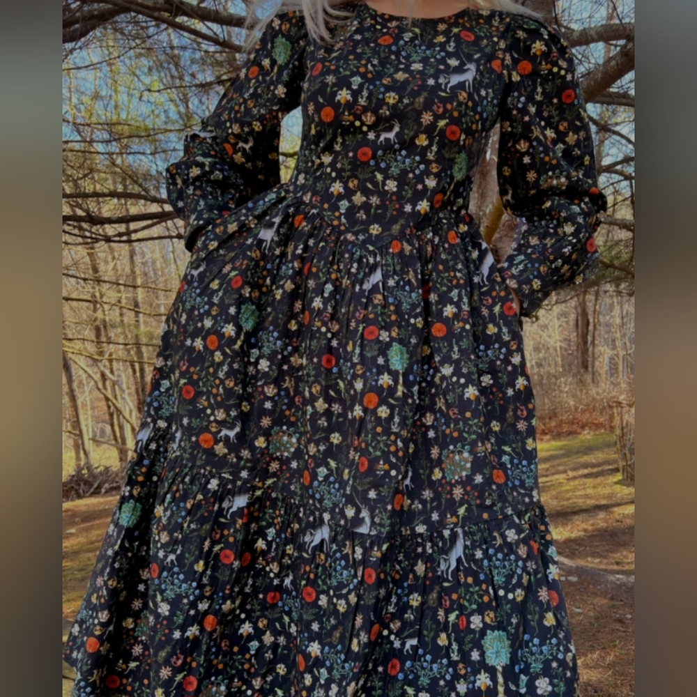 Samantha Pleet Illuminated Ophelia Black Floral Long Sleeve Dress